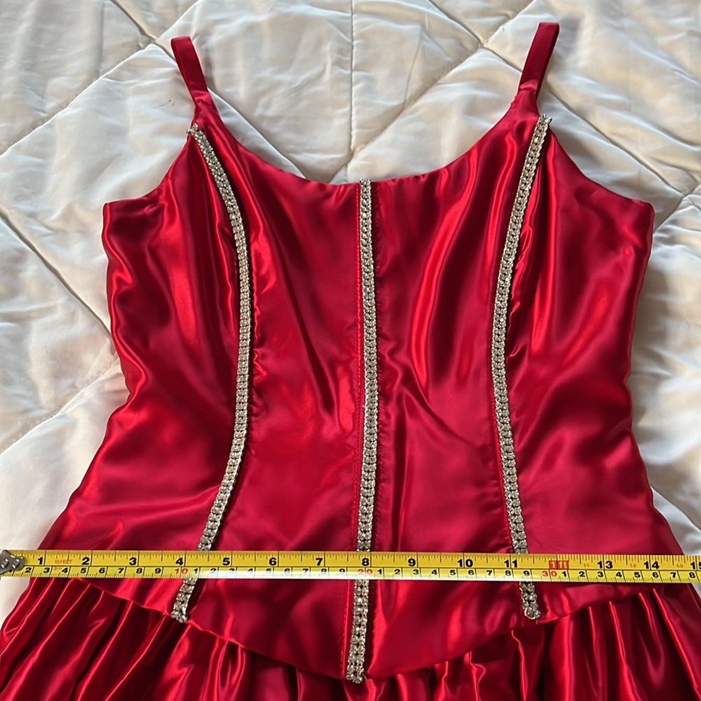 Vintage Fiery Red Corset Formal Ball Gown Rhinestones Embellished Bodice Small - Picture 10 of 15